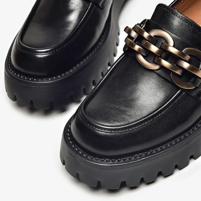 BeauToday Leather Chunky Loafers for Women