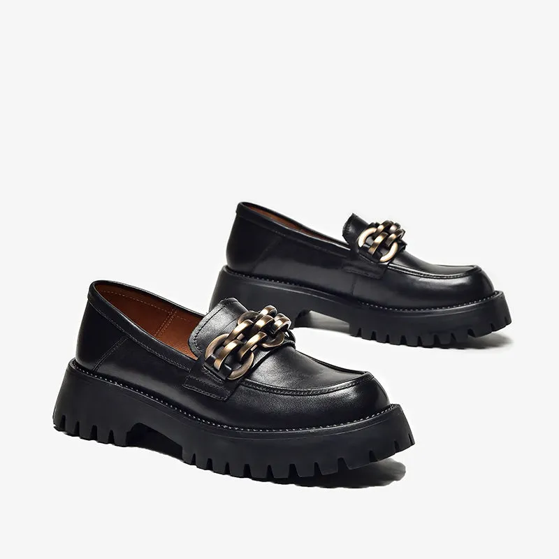 BeauToday Leather Chunky Loafers for Women
