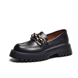 BeauToday Leather Chunky Loafers for Women
