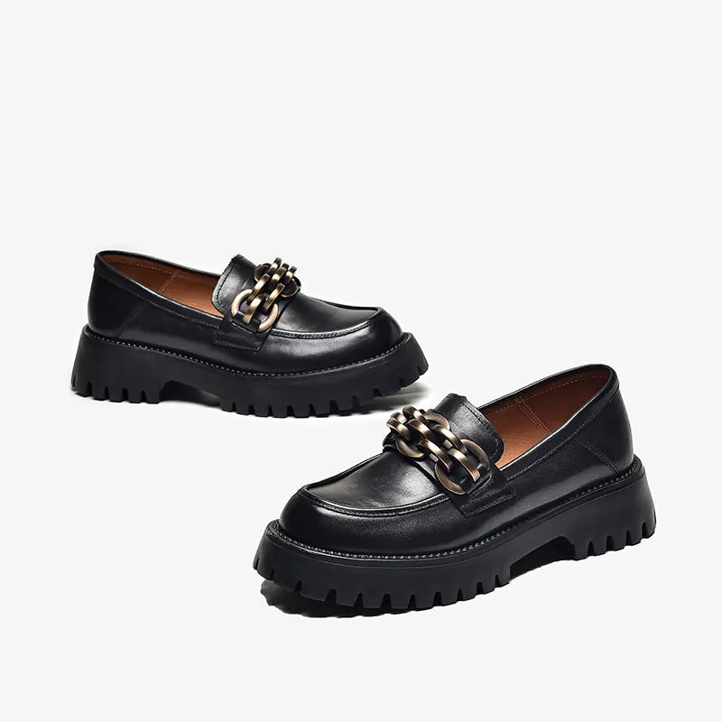 BeauToday Leather Chunky Loafers for Women