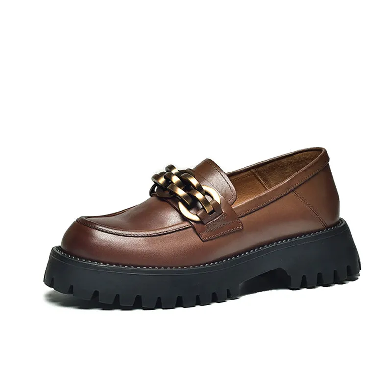 BeauToday Leather Chunky Loafers for Women