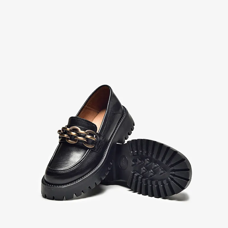 BeauToday Leather Chunky Loafers for Women