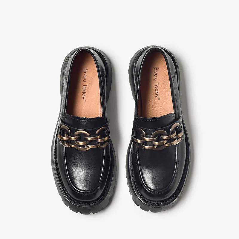 BeauToday Leather Chunky Loafers for Women