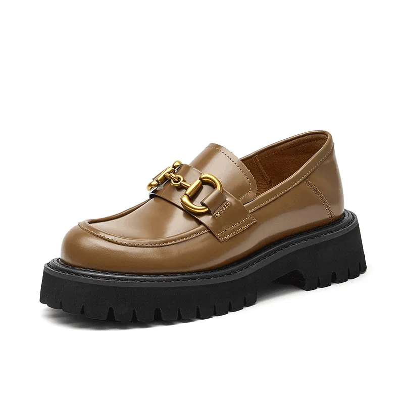 BeauToday Metal Buckle Chunky Loafers for Women