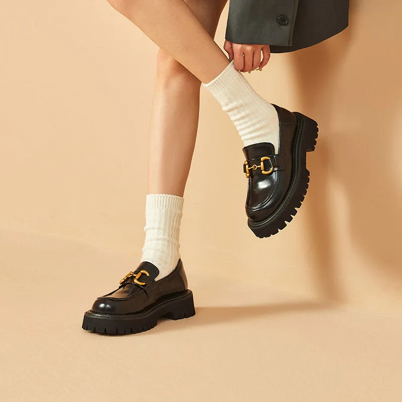 BeauToday Metal Buckle Chunky Loafers for Women