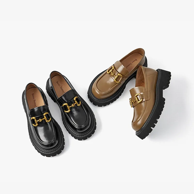 BeauToday Metal Buckle Chunky Loafers for Women