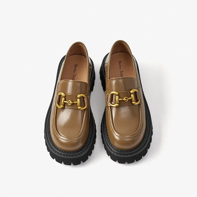 BeauToday Metal Buckle Chunky Loafers for Women