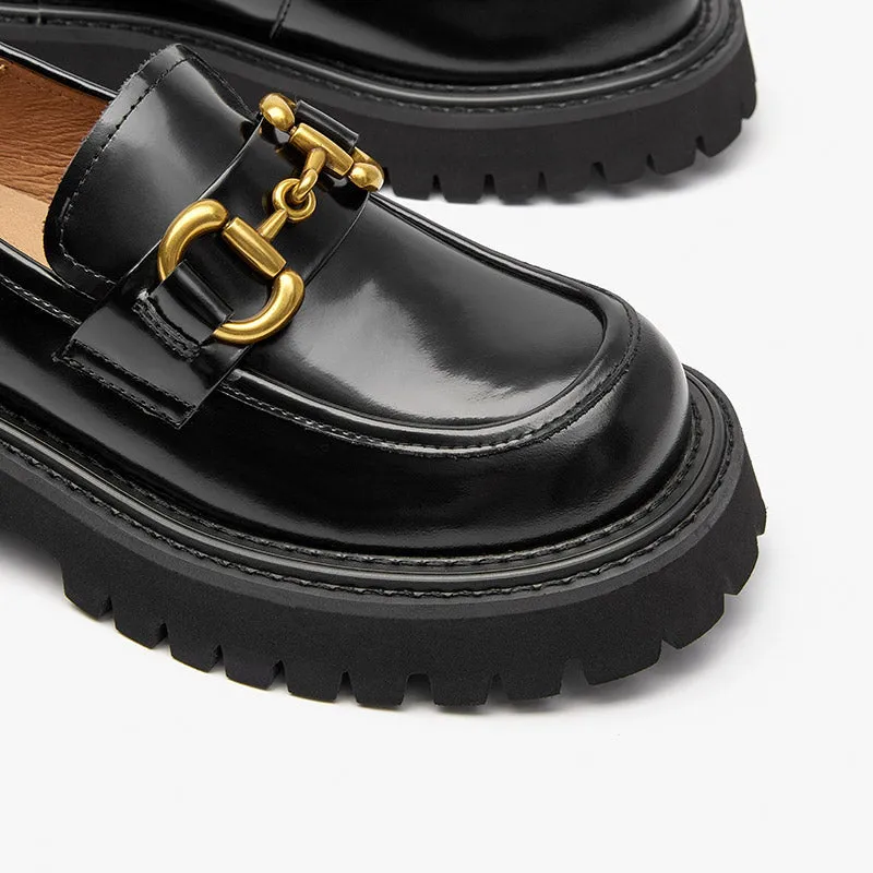 BeauToday Metal Buckle Chunky Loafers for Women