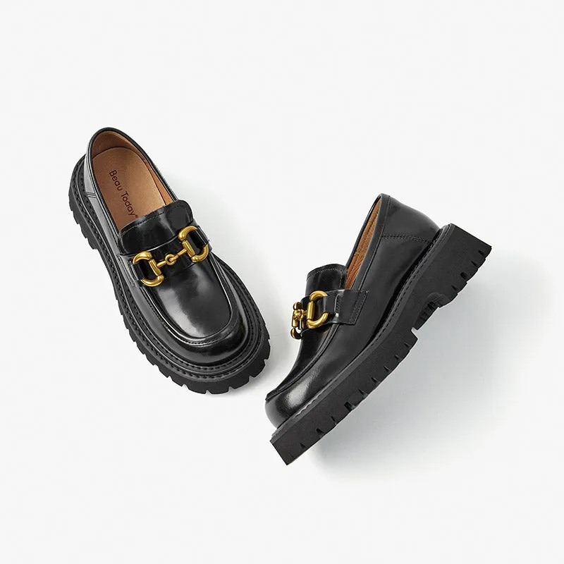 BeauToday Metal Buckle Chunky Loafers for Women