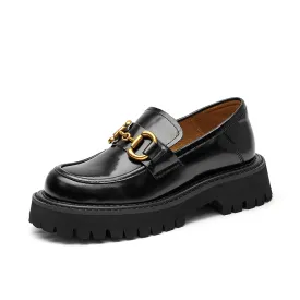 BeauToday Metal Buckle Chunky Loafers for Women