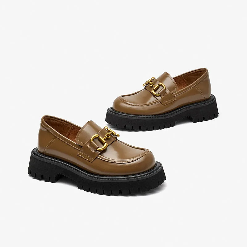 BeauToday Metal Buckle Chunky Loafers for Women