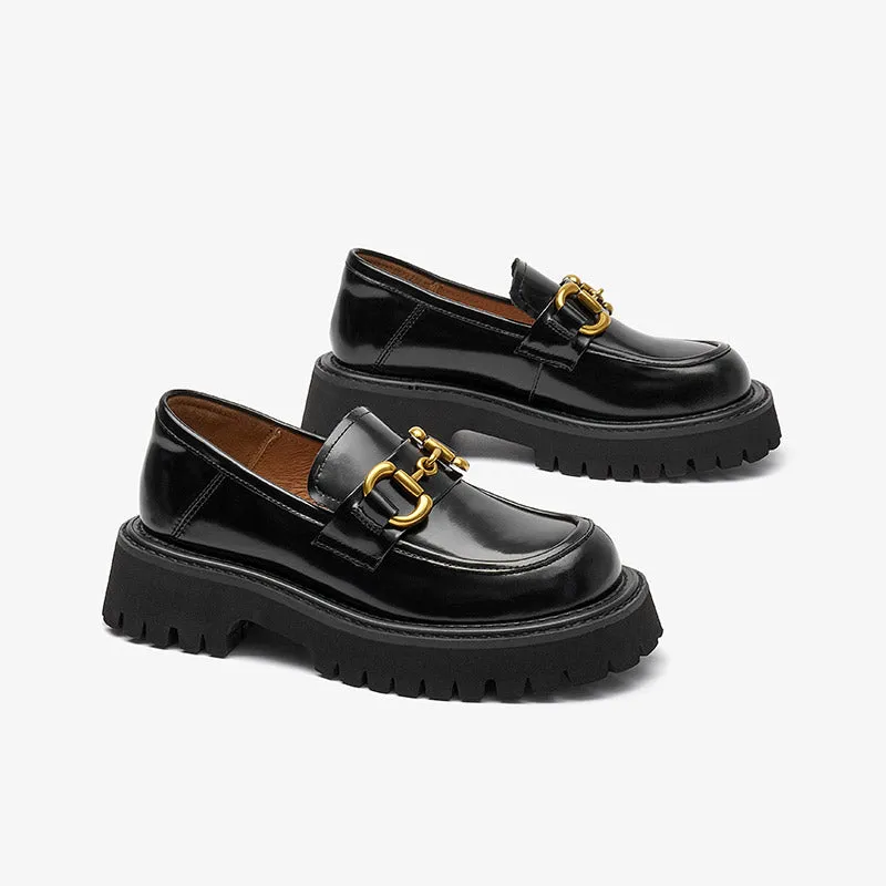 BeauToday Metal Buckle Chunky Loafers for Women