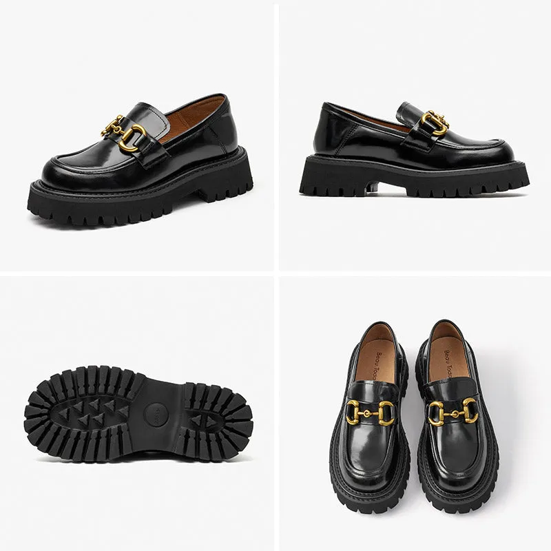 BeauToday Metal Buckle Chunky Loafers for Women