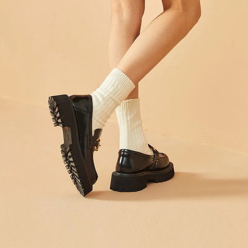 BeauToday Metal Buckle Chunky Loafers for Women