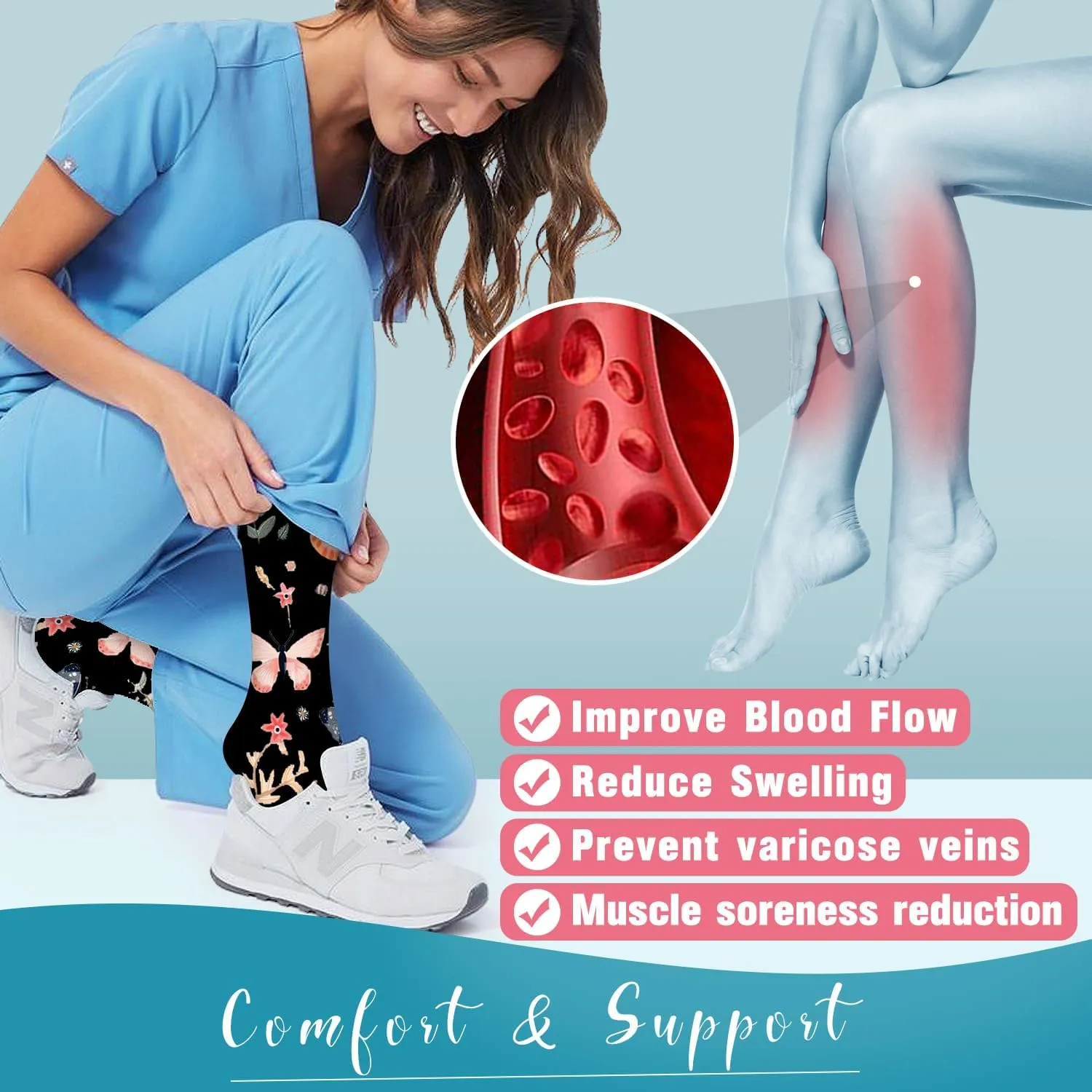 BLUEENJOY Compression Socks for Women & Men (3 pairs) - Best Support for Nurses, Running, Hiking, Recovery & Flight Socks