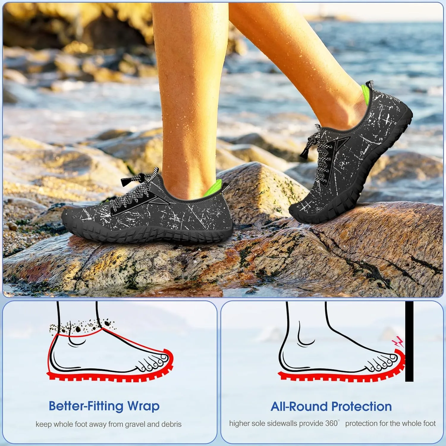 Built-in Heel Grips Water Shoes for Kids Girls Boys Hiking Wide Barefoot Swim Beach Pool Big Kid