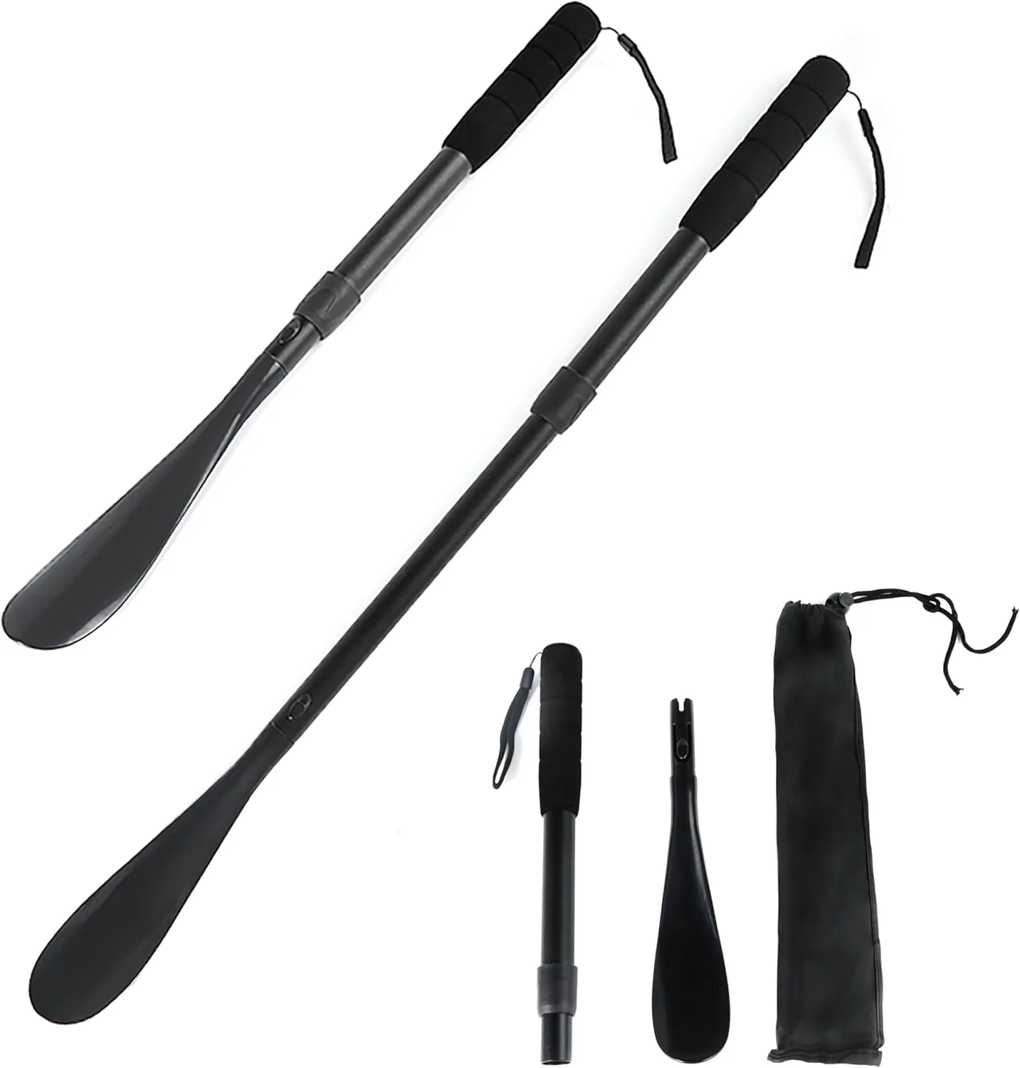EASACE Shoe Horn Long Handle, 21-31.5 inches Telescopic, Adjustable Length, Retractable, Aluminum Alloy Handle, Portable Long Handled Shoe Horn for Elderly, Seniors, Men, Women, Kids