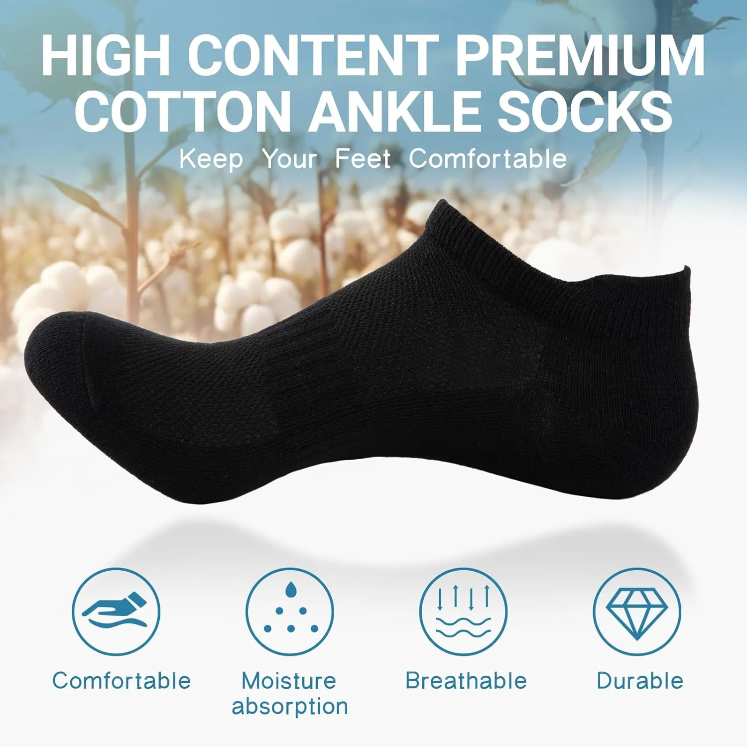 Heatuff 7 Pairs Mens Ankle Socks Cotton Low Cut Athletic Breathable Comfort Casual Socks with Tab