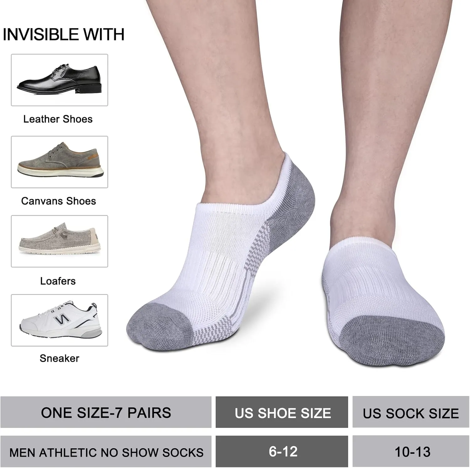 Heatuff No Show Cushioned Socks Men, Low Cut Athletic Socks for Men, Non Slip Inisible Socks(7 pairs).