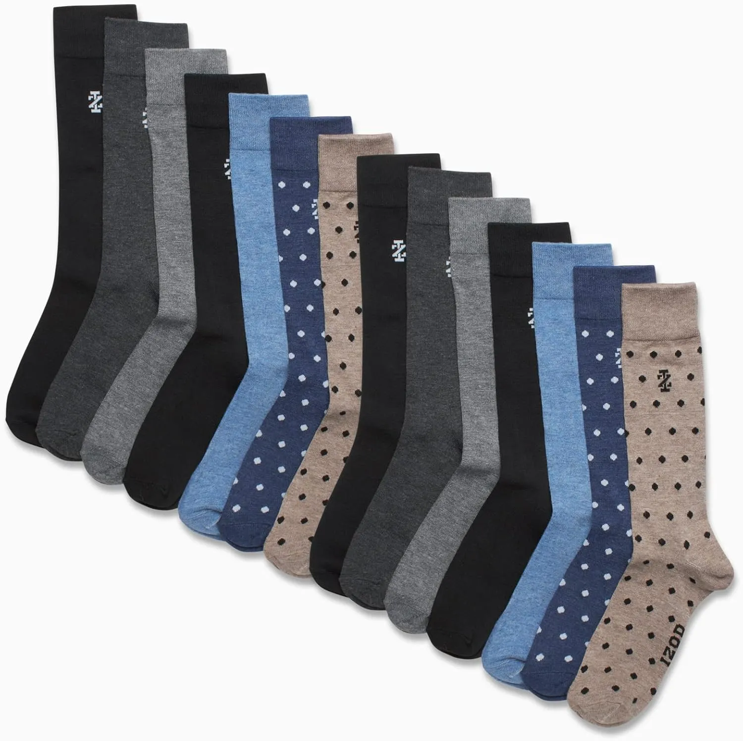 IZOD Mens Dress Socks - 14 Pack Lightweight Moisture-Wicking Stay Up Cuff Crew Sock - Dress Socks for Men (Sizes: 6-12.5)