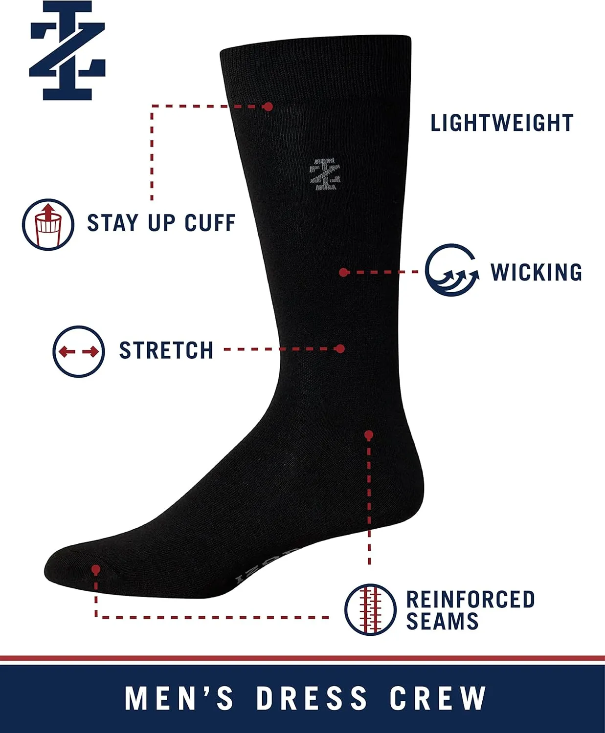 IZOD Mens Dress Socks - 14 Pack Lightweight Moisture-Wicking Stay Up Cuff Crew Sock - Dress Socks for Men (Sizes: 6-12.5)
