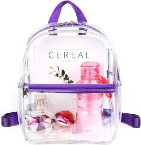 Keepcross Purple Small Mini Clear Backpack for Girls Kids - Cute Plastic Clear Bag Stadium Approved Great for Festival Sport Events Concerts Beach Travel