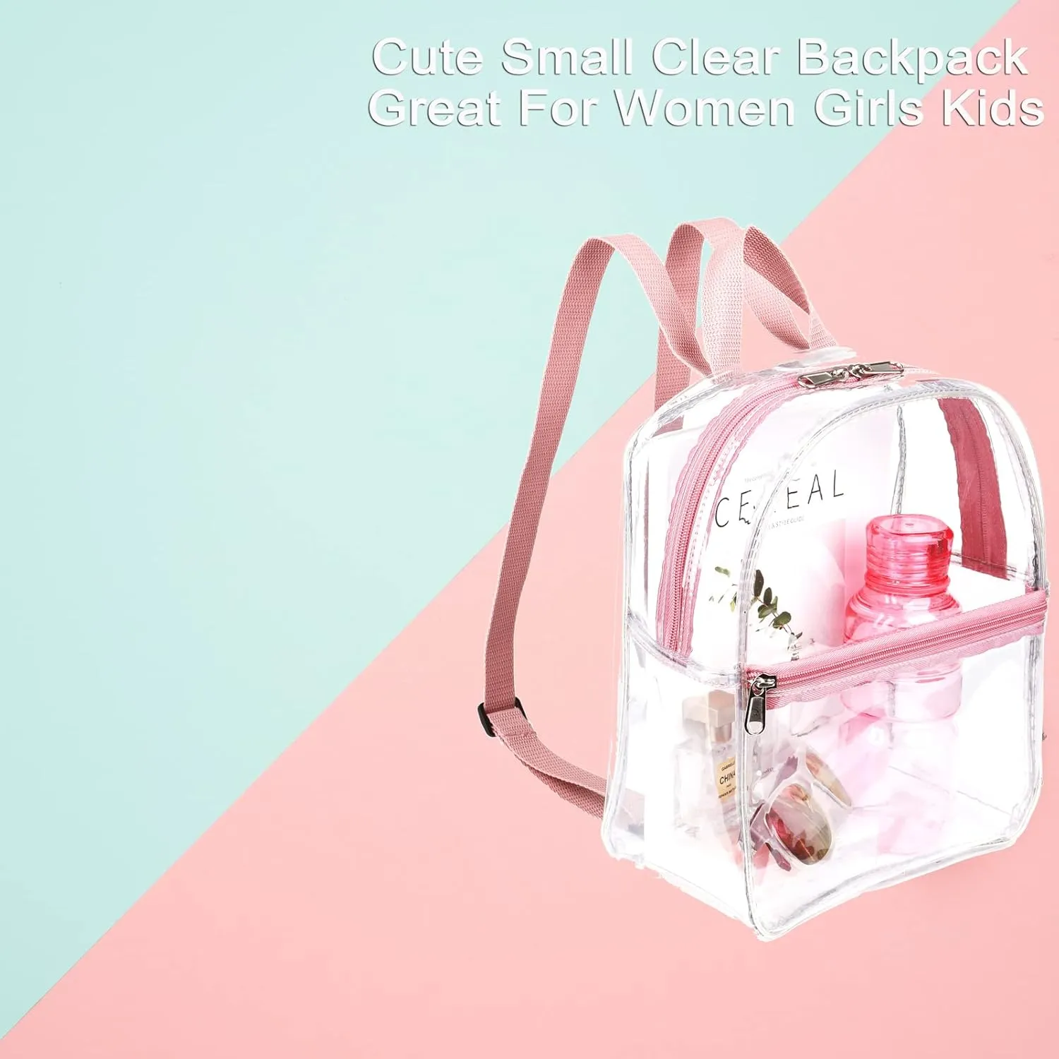 Keepcross Small Clear Stadium Backpack Mini - Cute Clear Bag Stadium Approved 12x6x12 Great for Festival Sport Events Concerts,Women Girls,Pink Straps