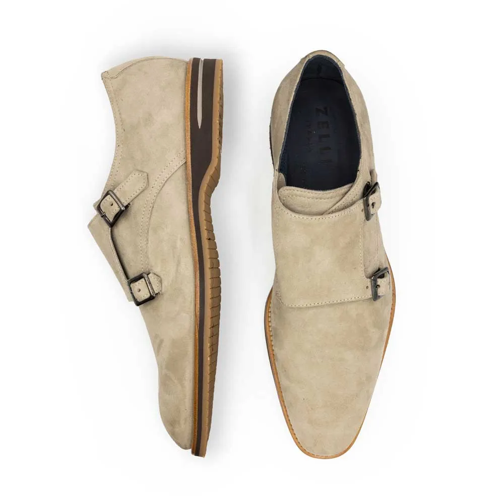 Legerra Sueded Goatskin Monk Strap Shoe in Sand by Zelli Italia