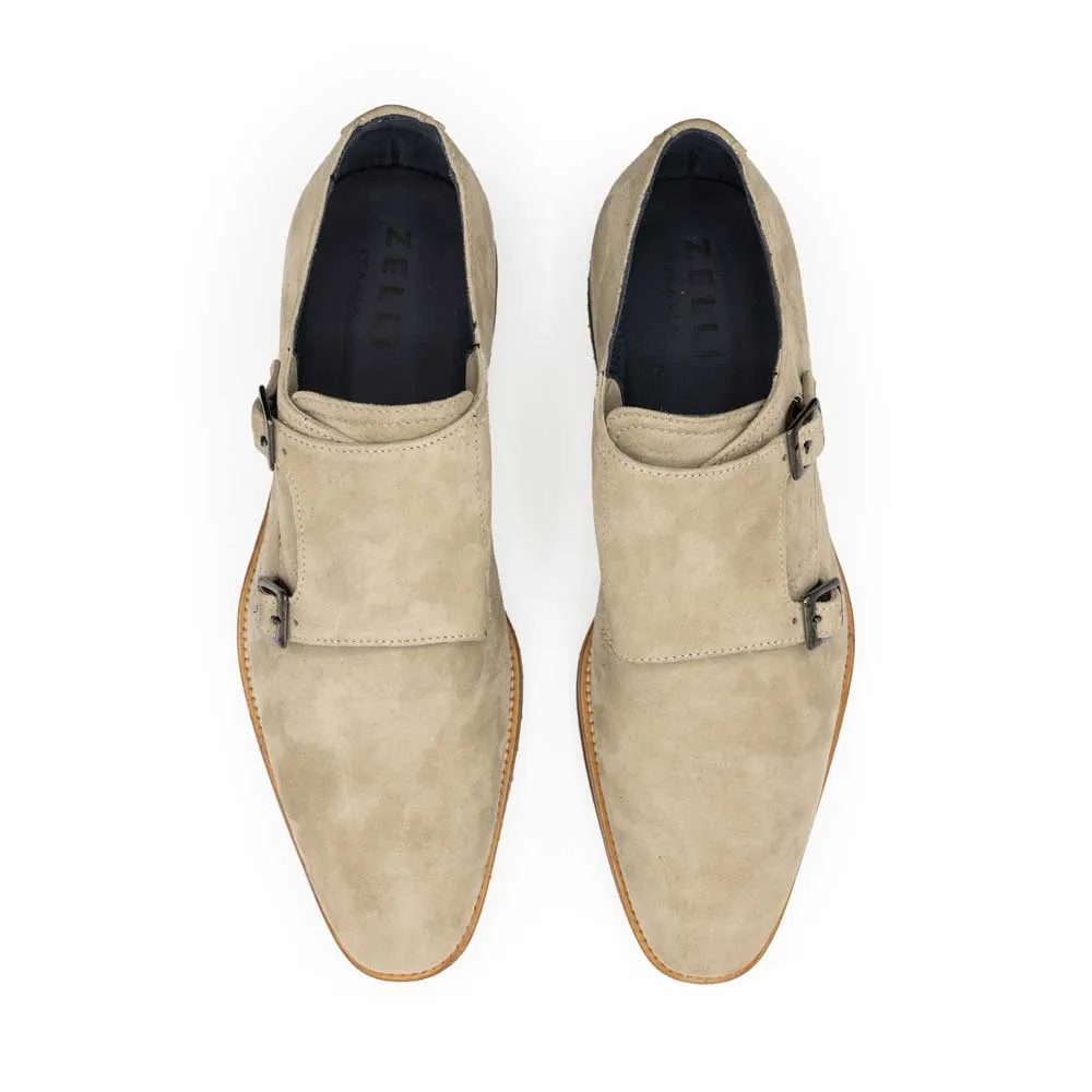 Legerra Sueded Goatskin Monk Strap Shoe in Sand by Zelli Italia