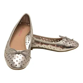 Little Girls Silver Perforated Ballet Flats Casual Shoes 7-10 Toddler