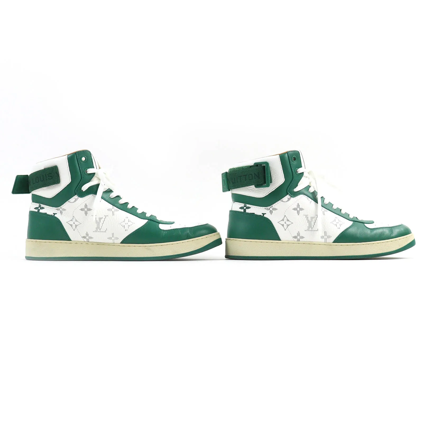 LOUIS VUITTON High cut sneakers leather Green white Rivoli line 8