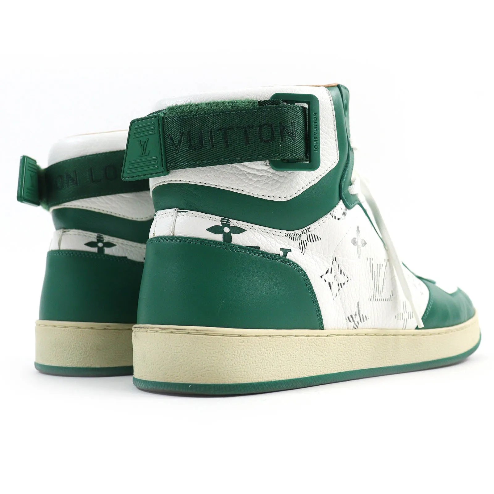 LOUIS VUITTON High cut sneakers leather Green white Rivoli line 8
