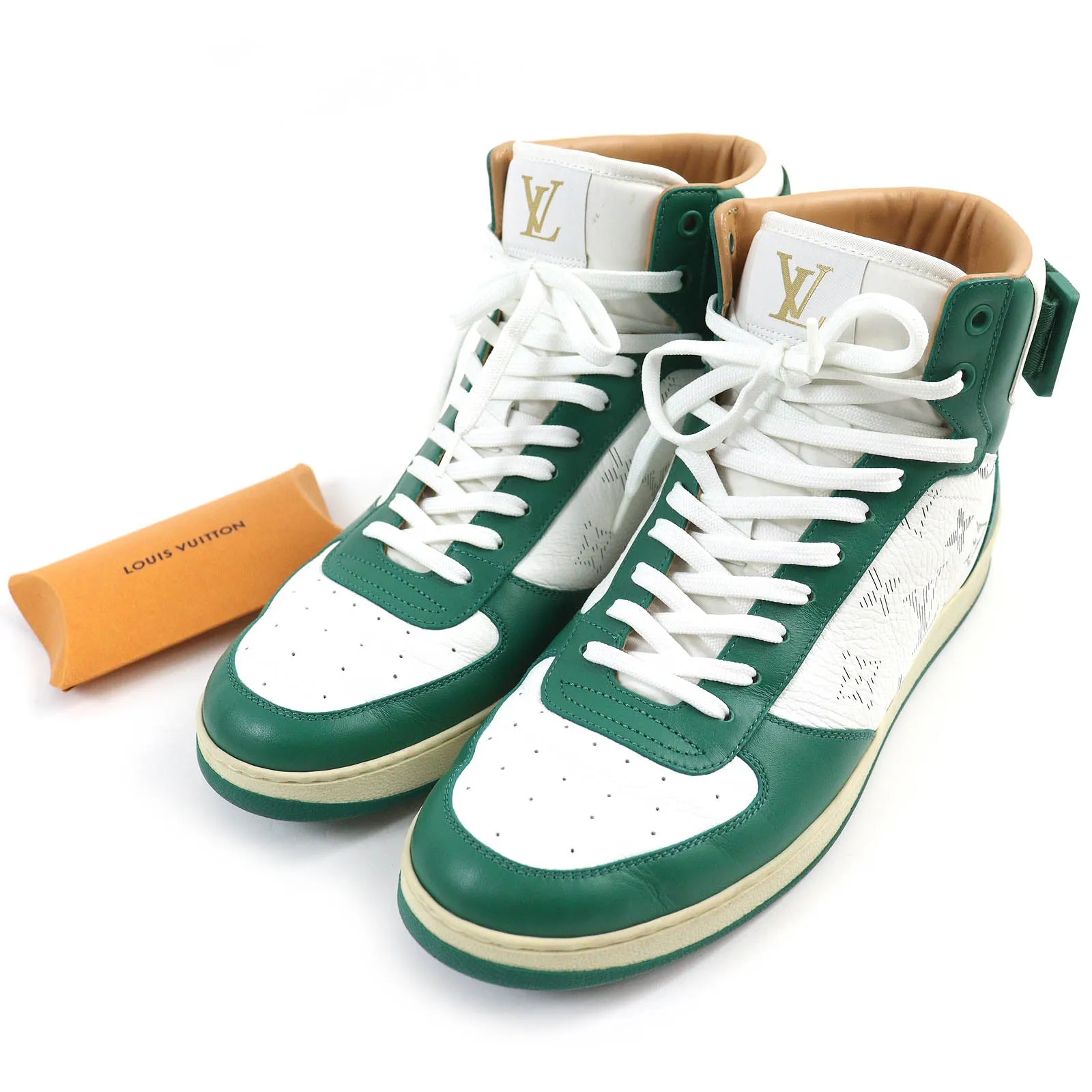 LOUIS VUITTON High cut sneakers leather Green white Rivoli line 8