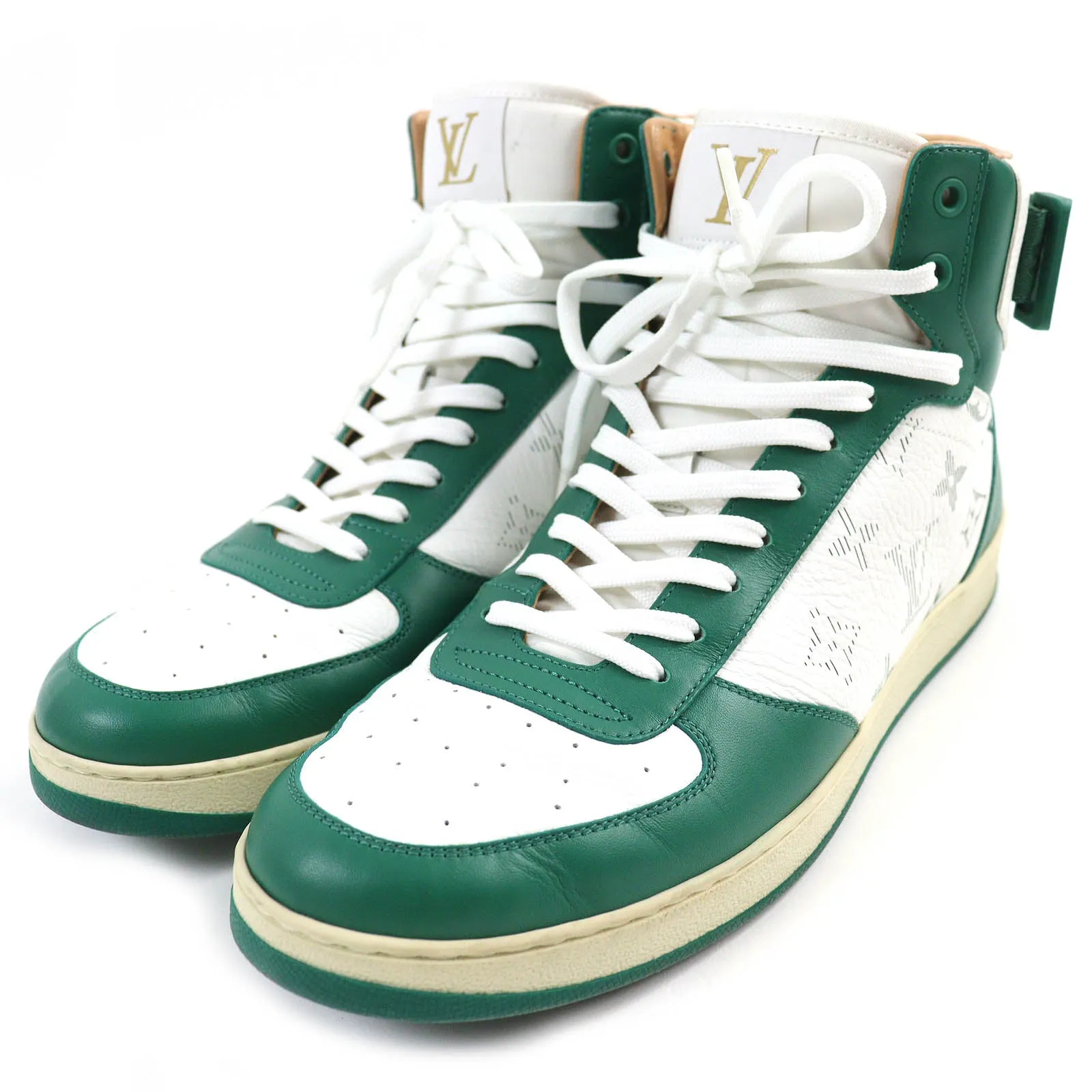 LOUIS VUITTON High cut sneakers leather Green white Rivoli line 8