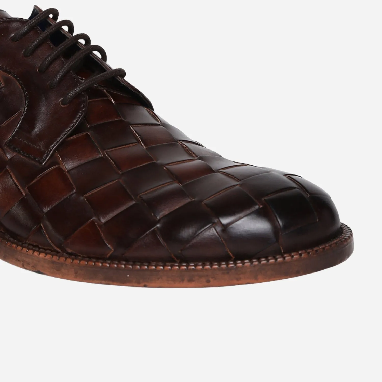 Masabih Genuine Leather Brown Inter Lacing Casual Derby Laceup Shoes For Men