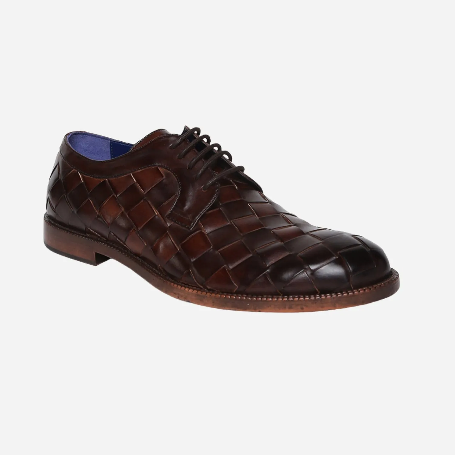 Masabih Genuine Leather Brown Inter Lacing Casual Derby Laceup Shoes For Men