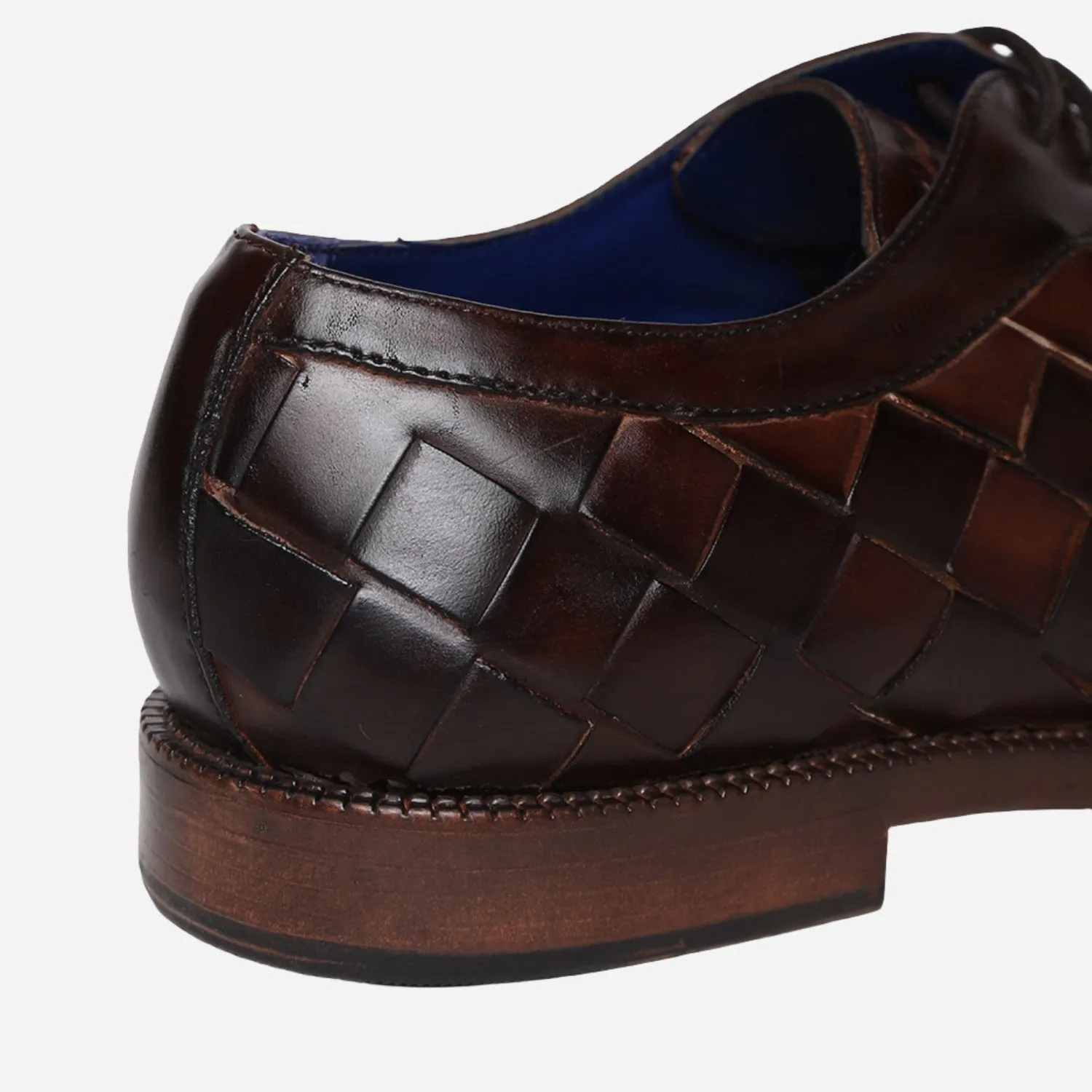 Masabih Genuine Leather Brown Inter Lacing Casual Derby Laceup Shoes For Men