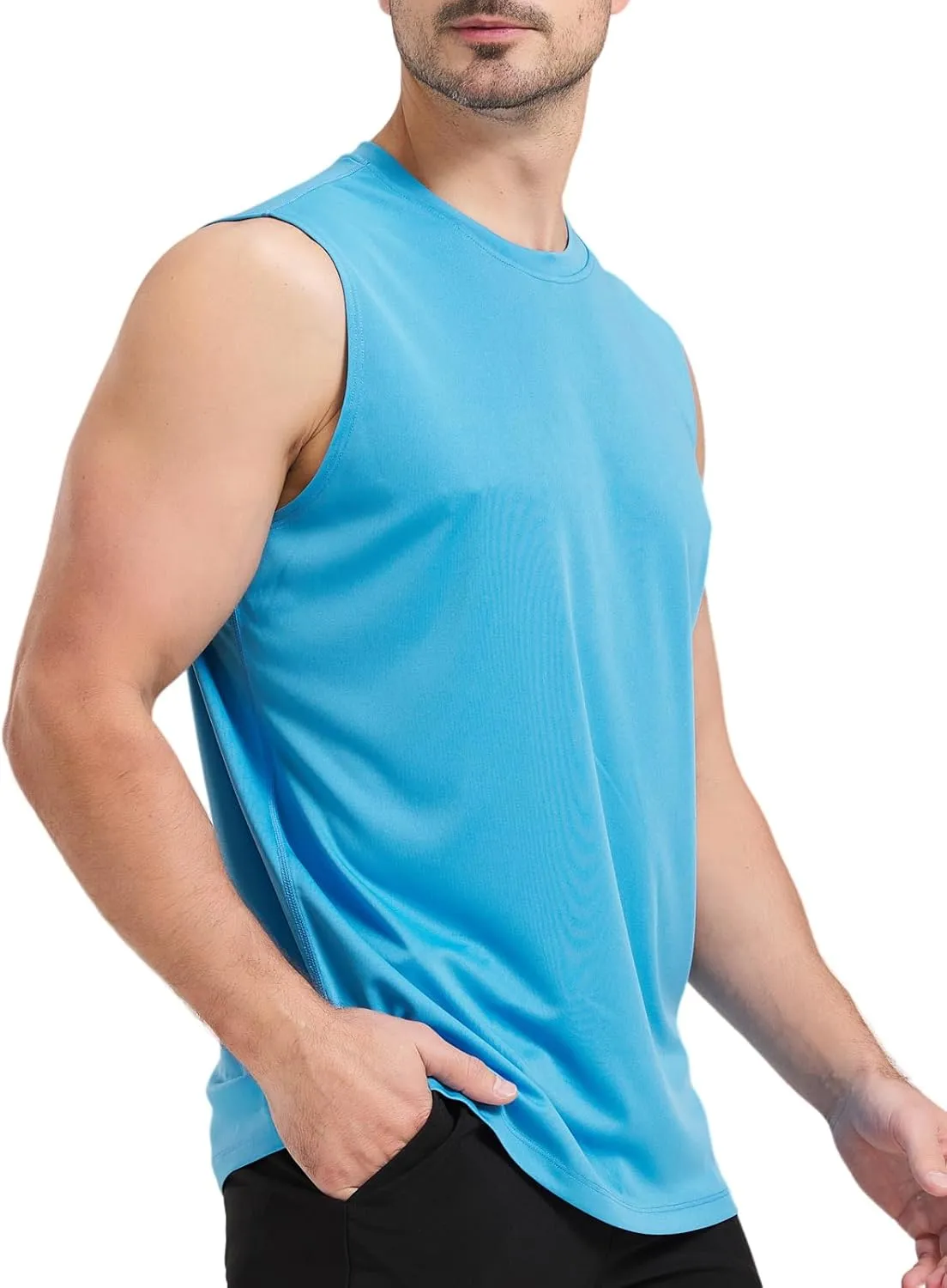 Men's Sleeveless UPF 50  Swim Shirts Quick Dry Workout Tank Top UV Protection Running Gym Muscle T Shirts