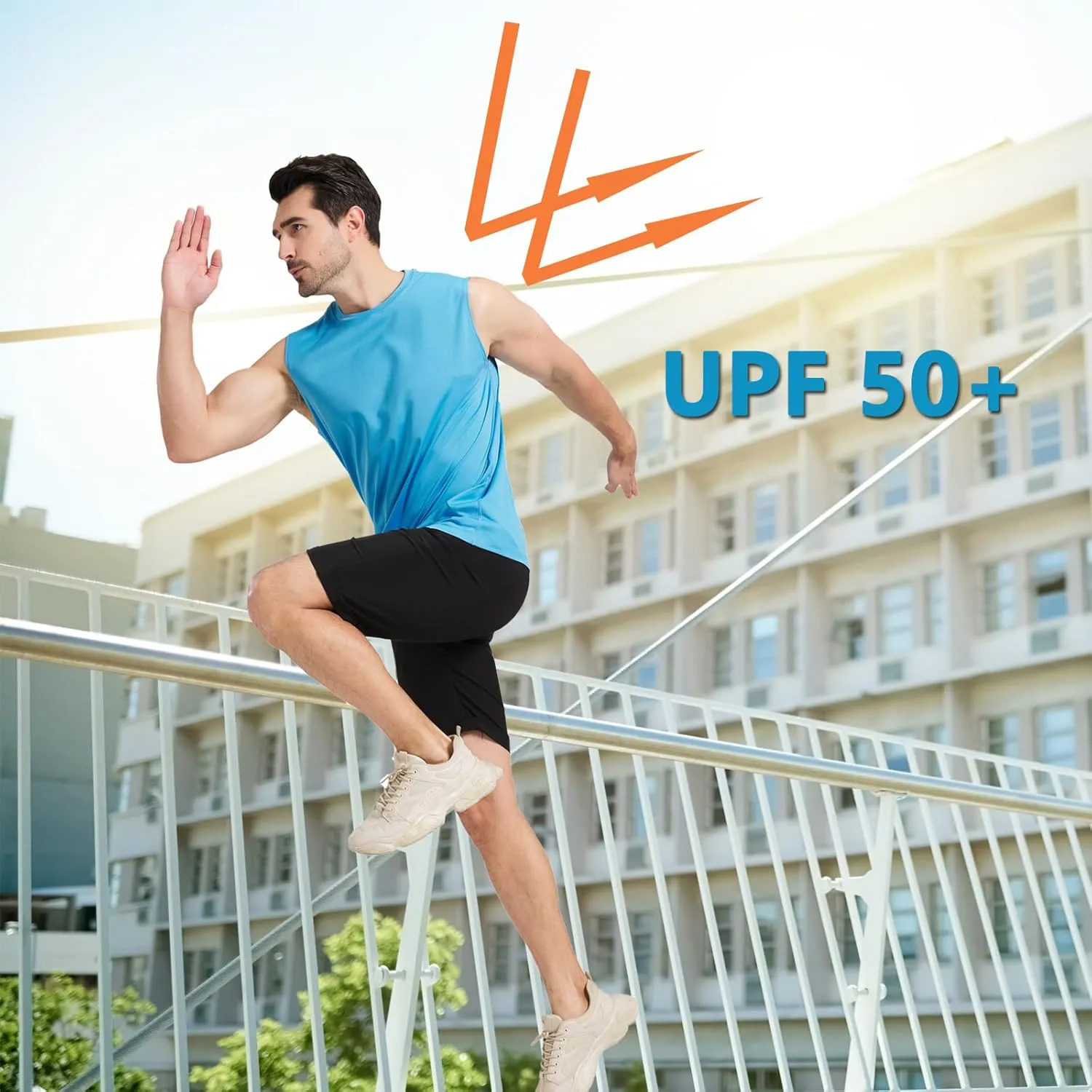 Men's Sleeveless UPF 50  Swim Shirts Quick Dry Workout Tank Top UV Protection Running Gym Muscle T Shirts