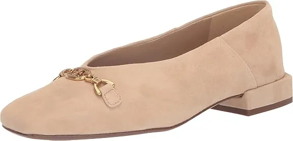 Sam Edelman Kimmi Golden Tan Squared Toe Bock Heeled Slip On Ballet Flats