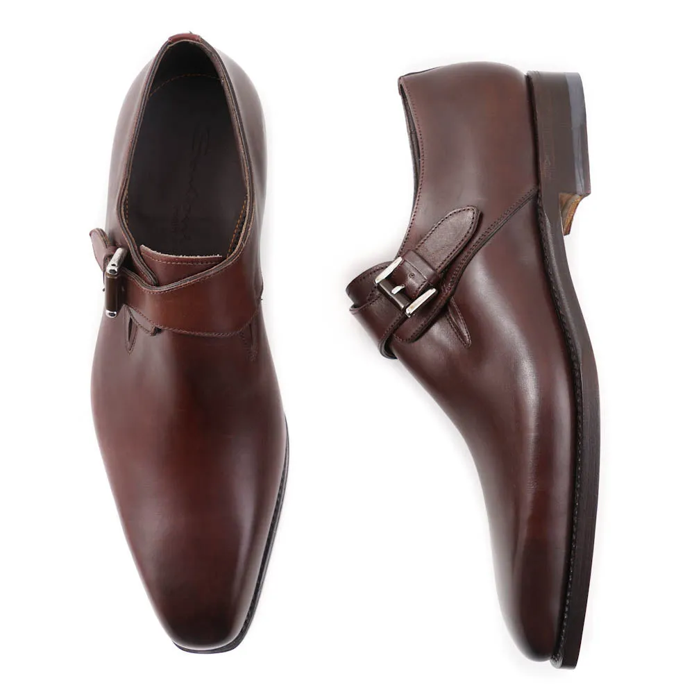 Santoni Single-Buckle Monk Strap in Brown