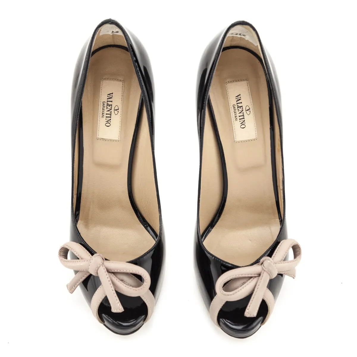 Valentino Black Patent & Nude Bow Peep Toe Pumps Size US 9 | EU 39