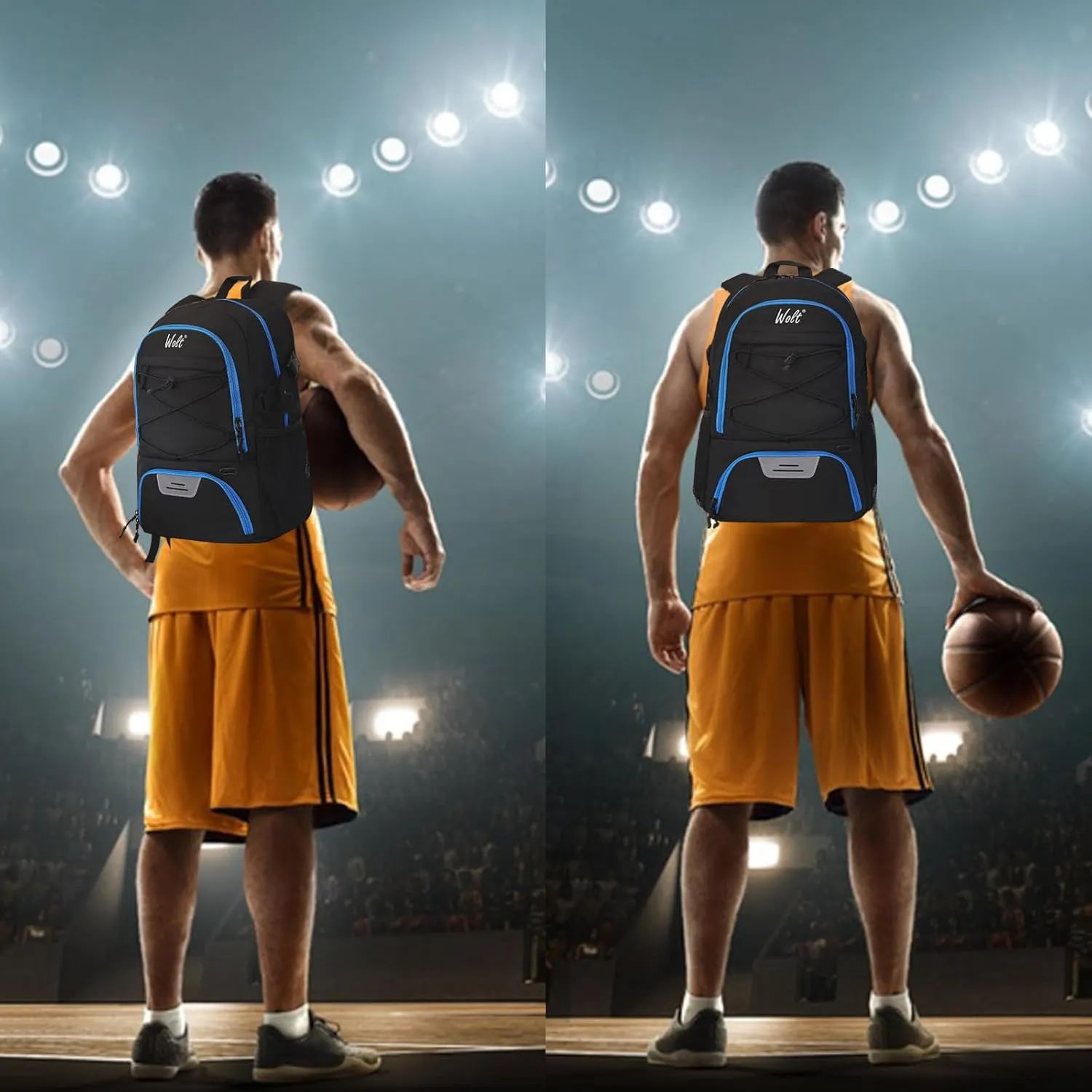 WOLT Basketball Backpack Large Sports Bag with Separate Ball Holder & Shoes Compartment, Best for Basketball, Soccer,Gym
