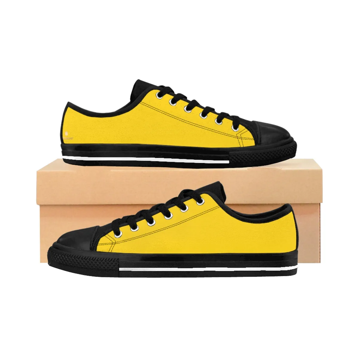 Yellow Women's Low Top Sneakers, Solid Color Premium Designer Low Top Ladies Shoes