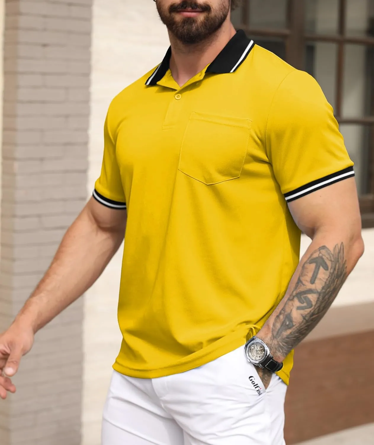 ZITY Mens Polo Shirts Casual Short Sleeve Athletic T-Shirts Classic Contrast Collar Shirt with Pocket