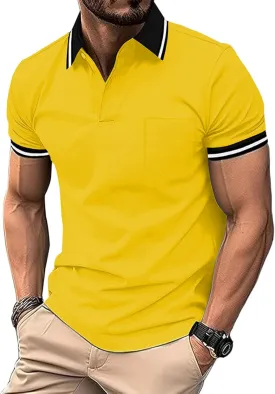 ZITY Mens Polo Shirts Casual Short Sleeve Athletic T-Shirts Classic Contrast Collar Shirt with Pocket